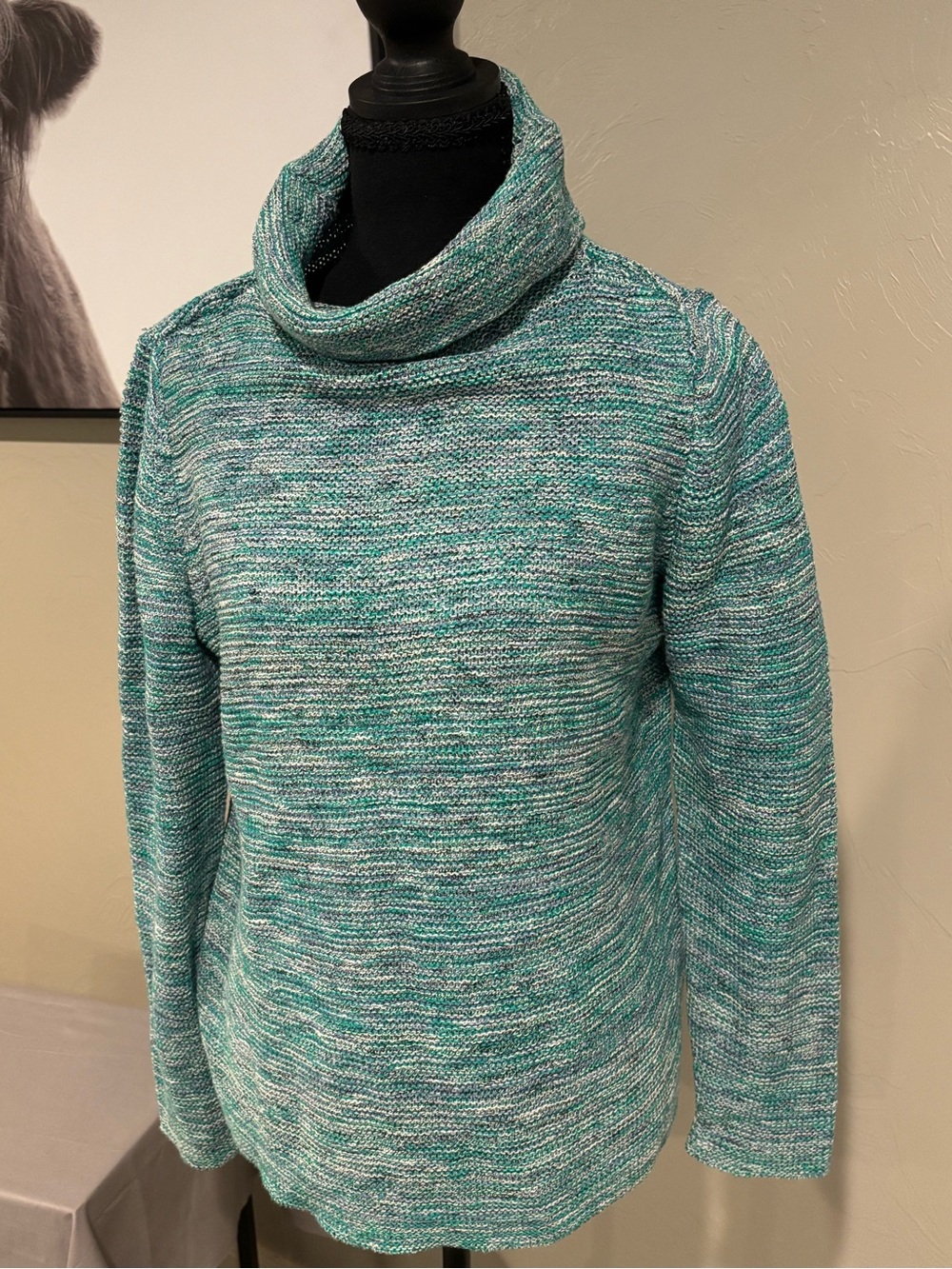 J Jill Cowl Neck Marled Knit Sweater in Aqua